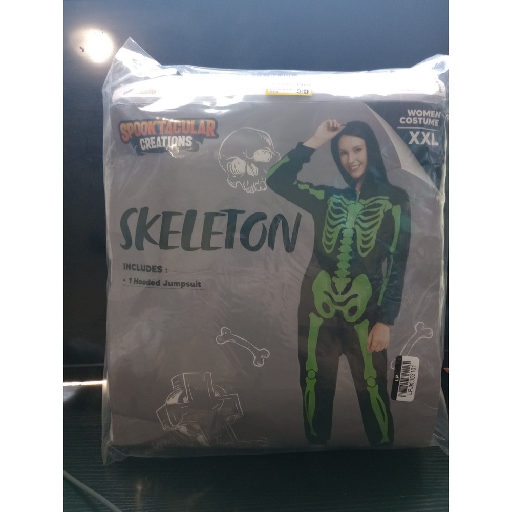 Spooktacular Creations Skeleton Costume Women's XXL Hooded Jumpsuit Green Black